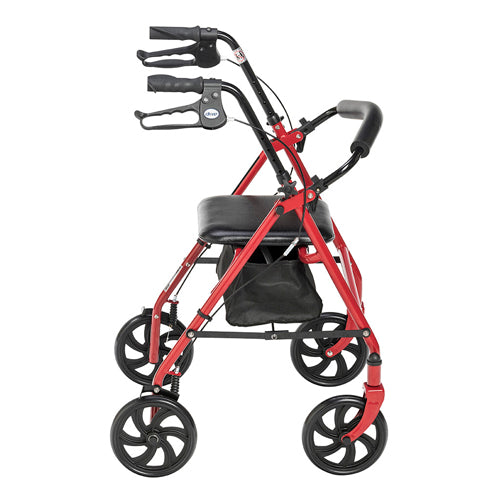 4 Wheel Steel Rollator w/8 Casters & Basket-Loop-Red