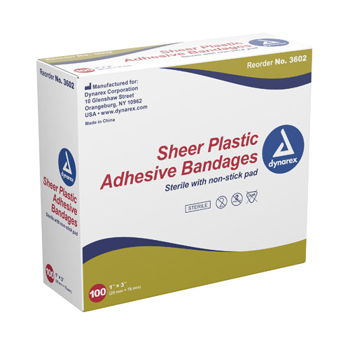 Bx/100 Adhesive Bandages Sheer Strips 3/8 x1-1/2 Sterile