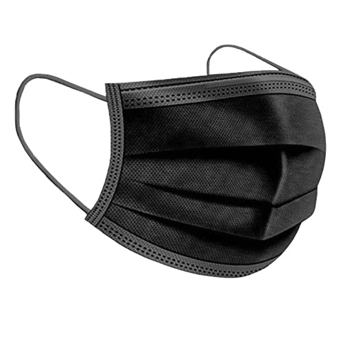 3-Ply Face Masks with Ear Loops Black Bx//50